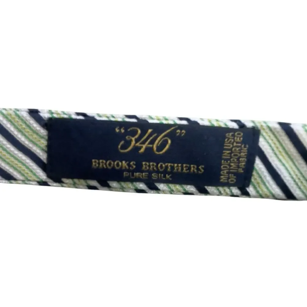 Brooks Brothers 346 pure silk striped bow tie white navy green